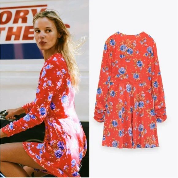 NWT Zara Floral Wrap Dress - Picture 1 of 14